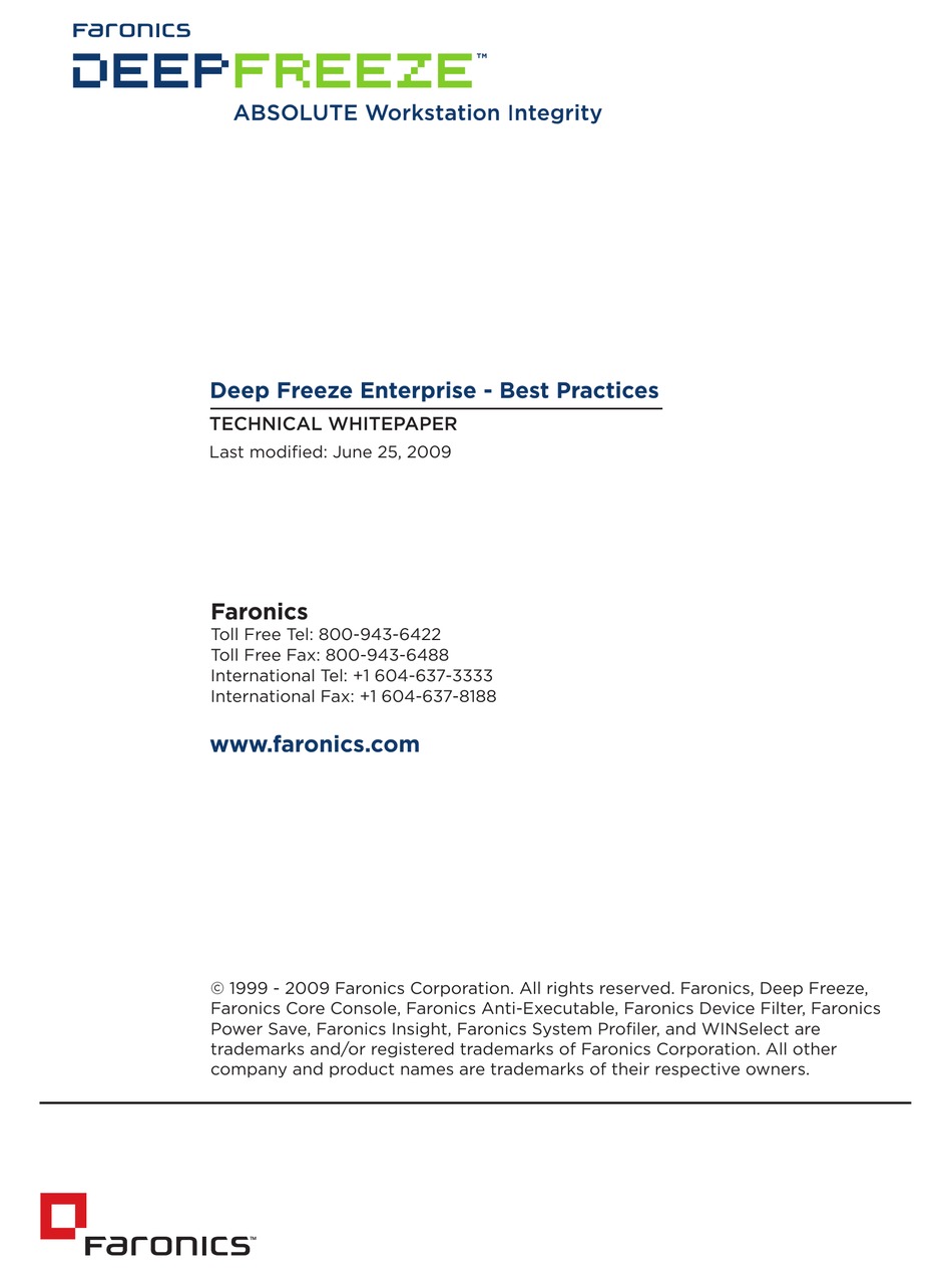 FARONICS DEEP FREEZE ENTERPRISE BEST PRACTICES 6252009 MANUAL Pdf