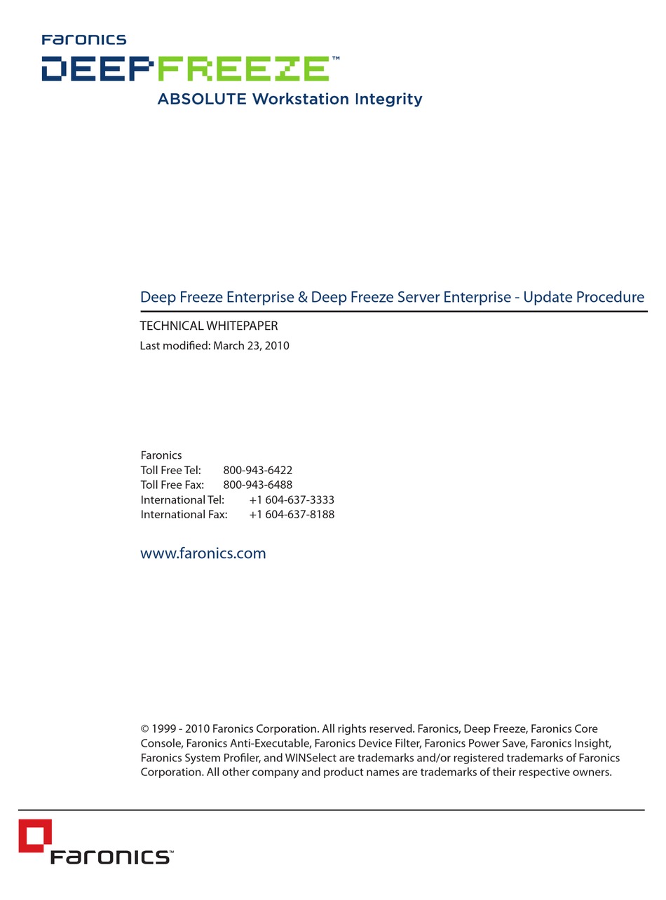 FARONICS DEEP FREEZE ENTERPRISE UPDATE PROCEDURE 3232010 UPDATE