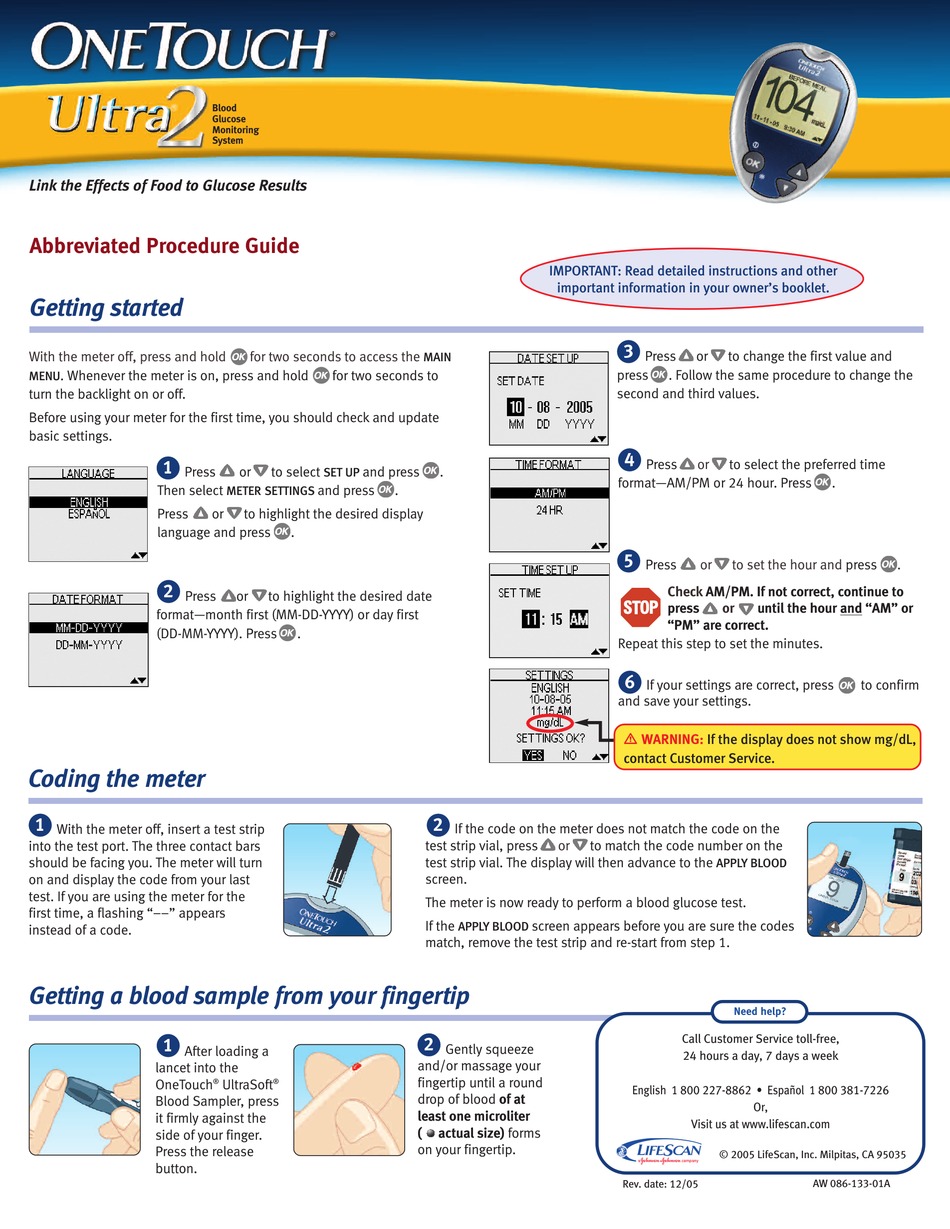one touch ultra 2 meter instructions