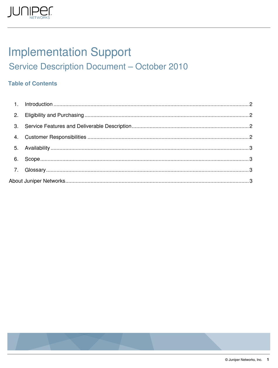 JUNIPER IMPLEMENTATION SUPPORT SERVICE DESCRIPTION DOCUMENT 102010