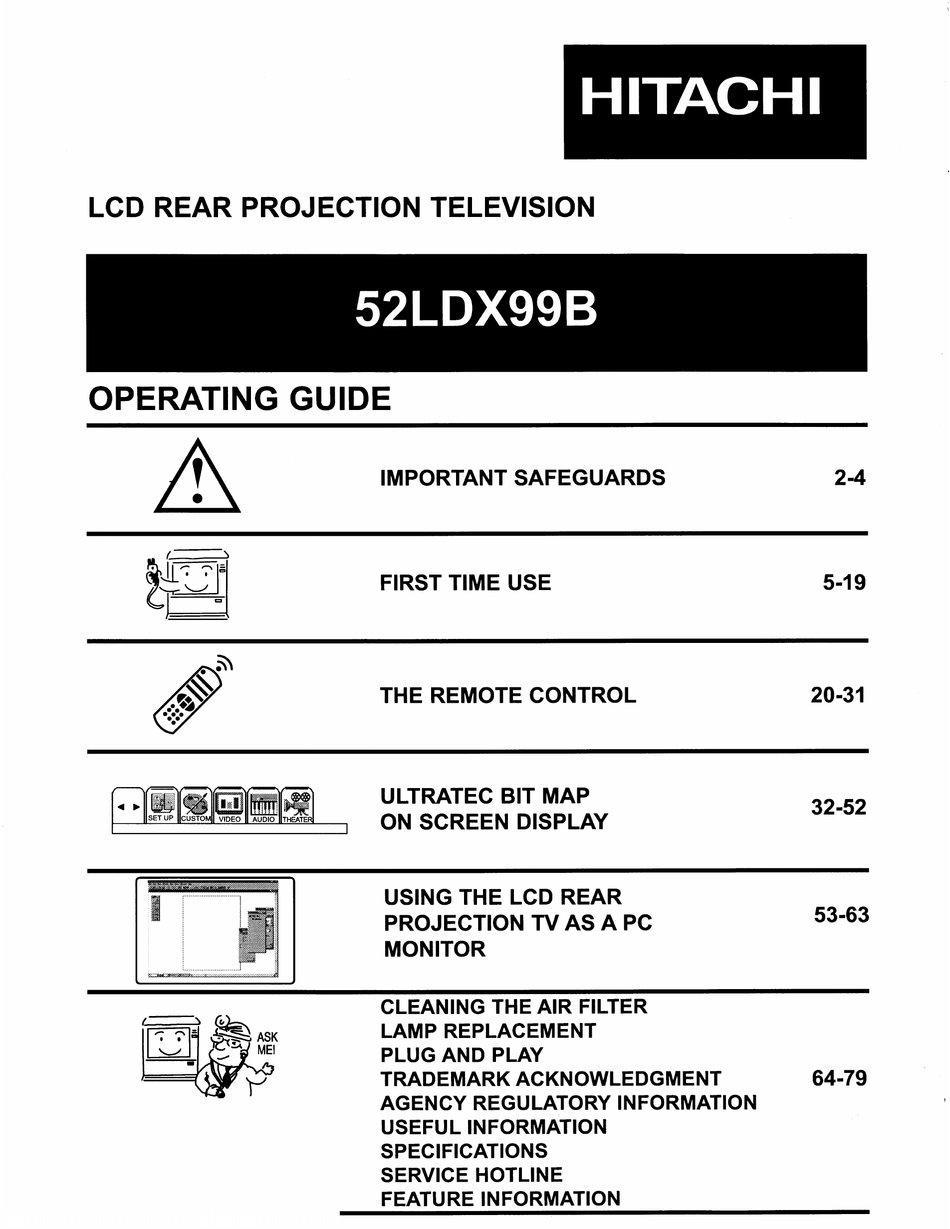 HITACHI 52LDX99B - LCD PROJECTION TV OPERATING MANUAL Pdf Download ...