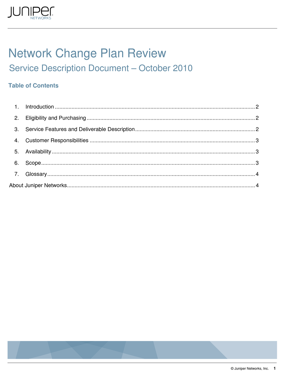 JUNIPER NETWORK CHANGE PLAN REVIEW SERVICE DESCRIPTION DOCUMENT 10 2010 MANUAL Pdf Download 