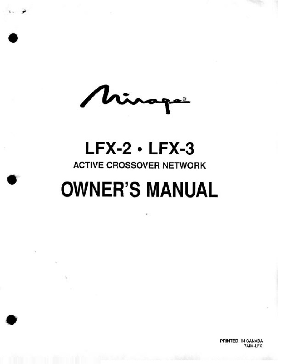 Mirage Lfx 2 Owner S Manual Pdf Download Manualslib