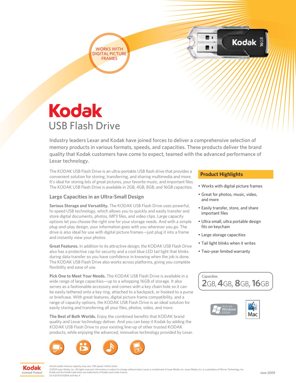 KODAK USB FLASH DRIVE DATASHEET REV A DATASHEET Pdf Download ManualsLib