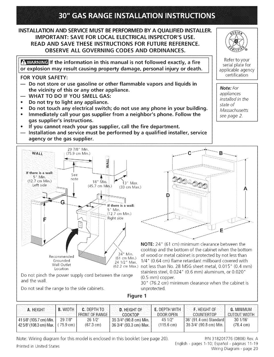 KENMORE 7961 PRO 30 IN. GAS RANGE INSTALLATION INSTRUCTIONS MANUAL