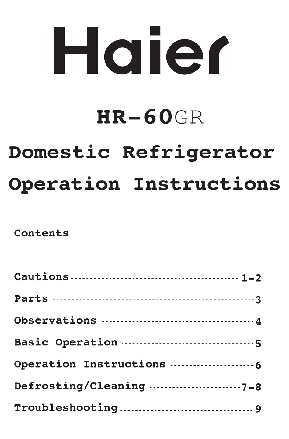 HAIER CH013 OPERATION INSTRUCTIONS MANUAL Pdf Download ManualsLib