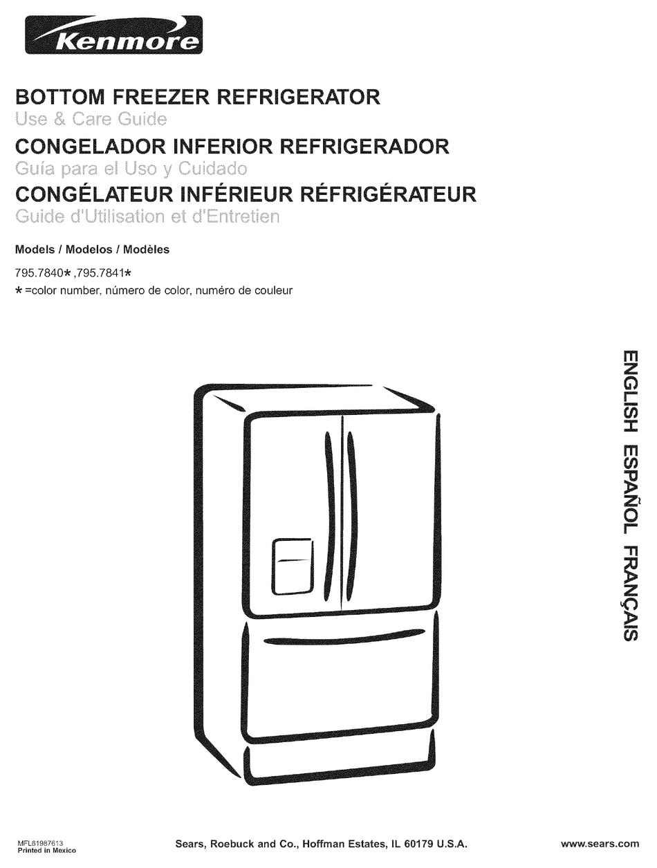 KENMORE 7840 23.0 CU. FT. BOTTOMFREEZER REFRIGERATOR USE & CARE