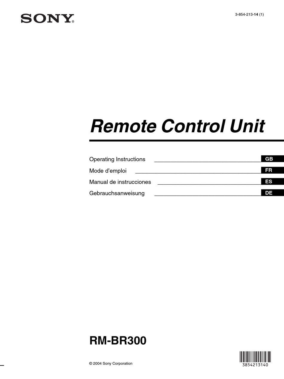 SONY RM-BR300 - REMOTE CONTROL UNIT OPERATING INSTRUCTIONS MANUAL Pdf
