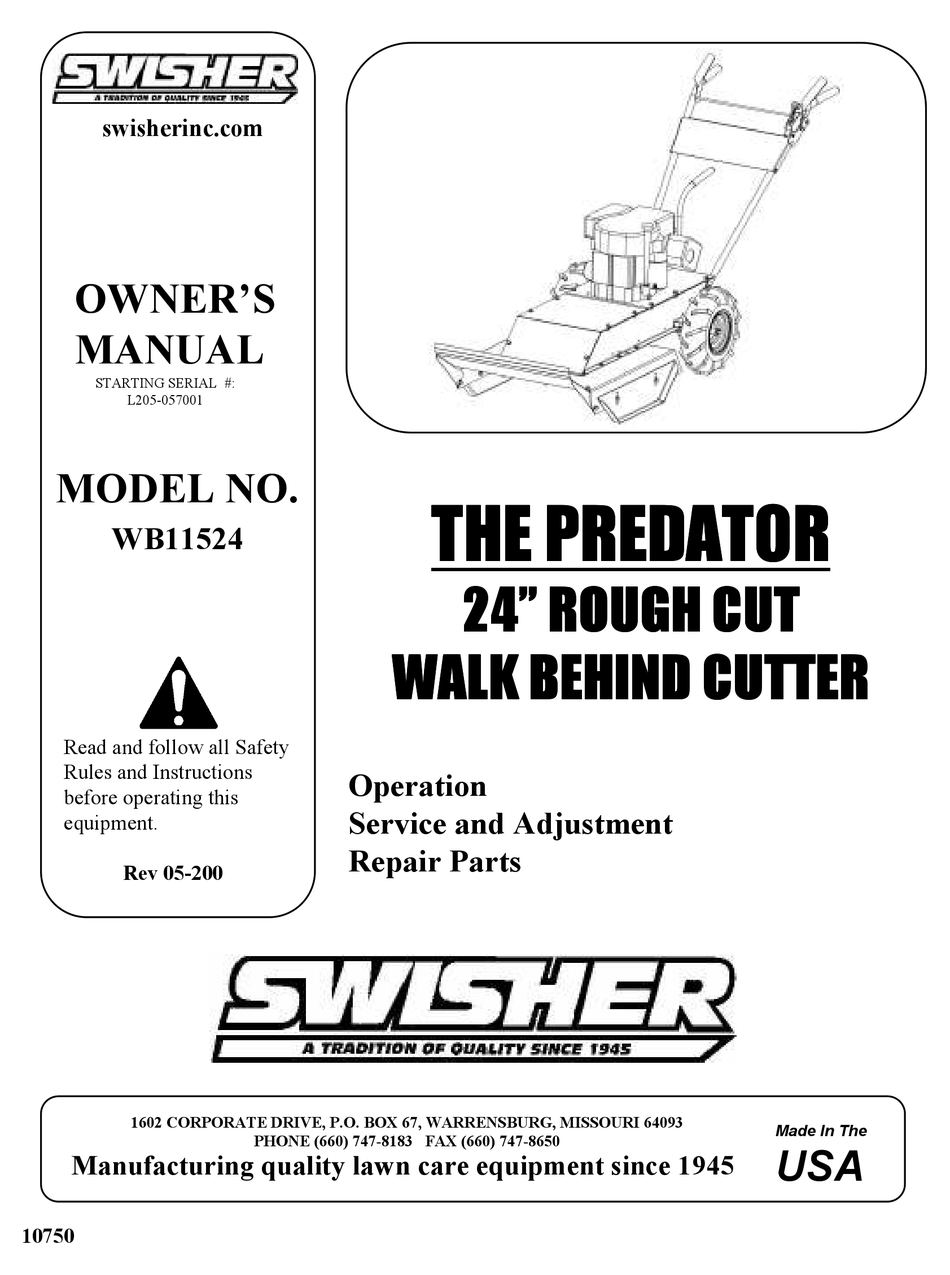 Swisher The Predator Wb11524 Owner S Manual Pdf Download Manualslib