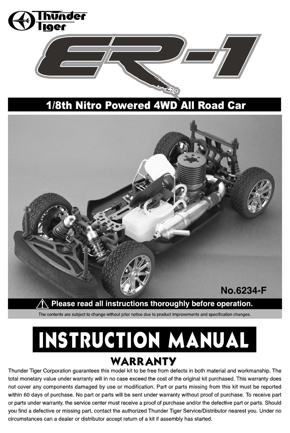 THUNDER TIGER ER-1 INSTRUCTION MANUAL 