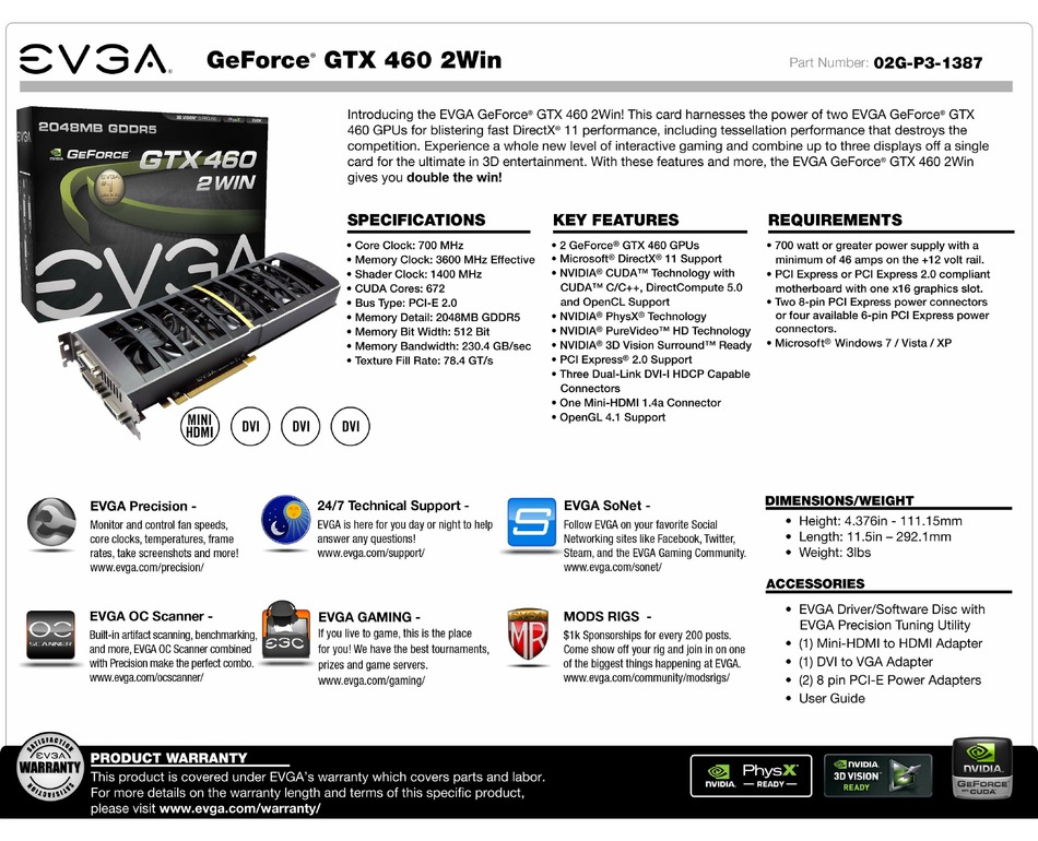 EVGA GEFORCE GTX 460 2WIN SPECIFICATIONS Pdf Download ManualsLib