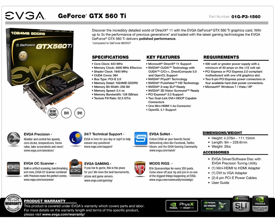 EVGA GEFORCE GTX 560 TI SPECIFICATIONS Pdf Download | ManualsLib