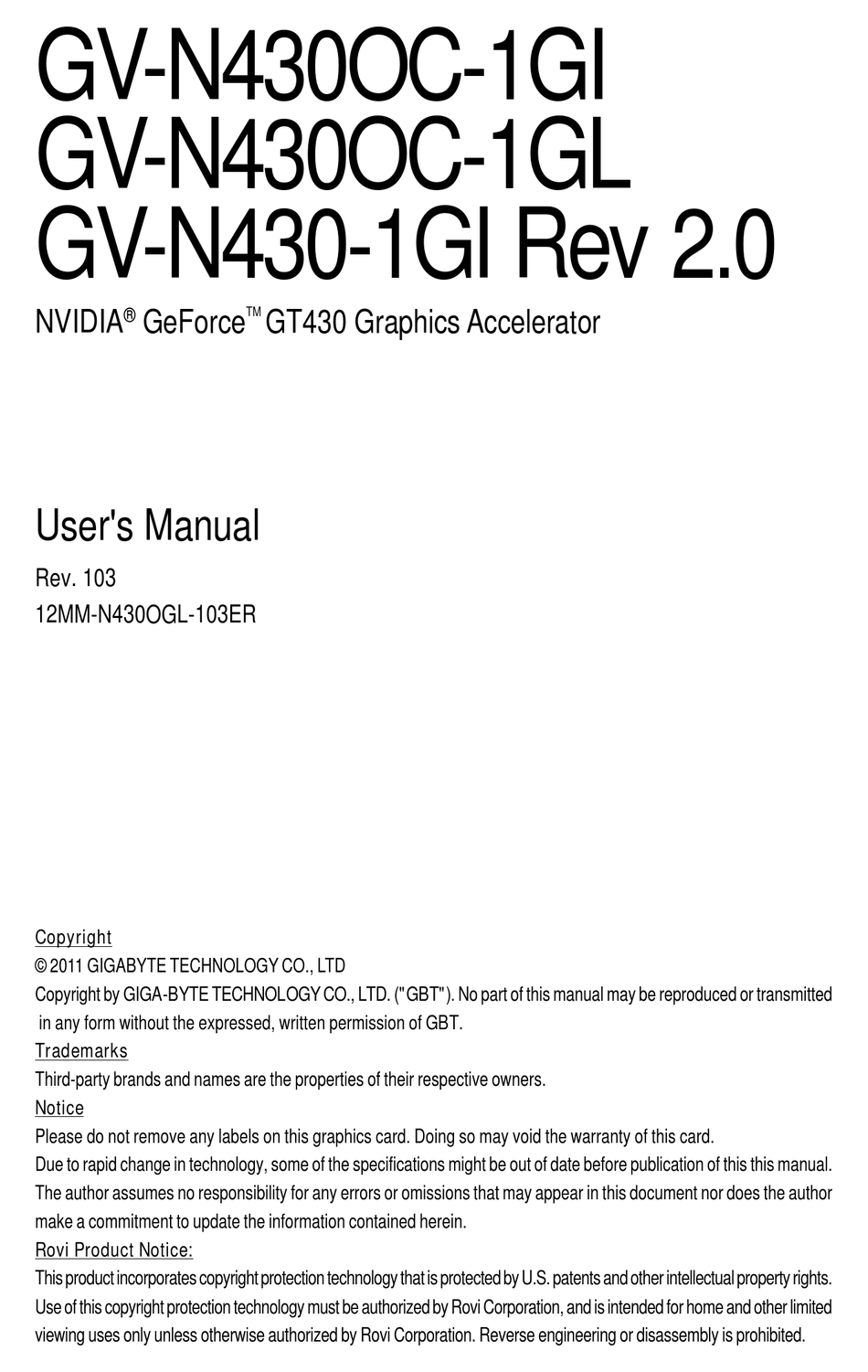 Gigabyte Gv N430 1gi User Manual Pdf Download Manualslib