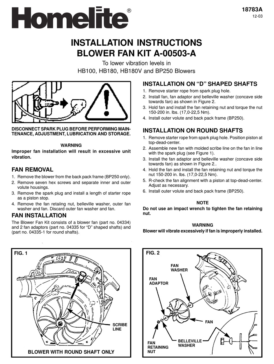 HOMELITE 18783A INSTALLATION INSTRUCTIONS Pdf Download | ManualsLib