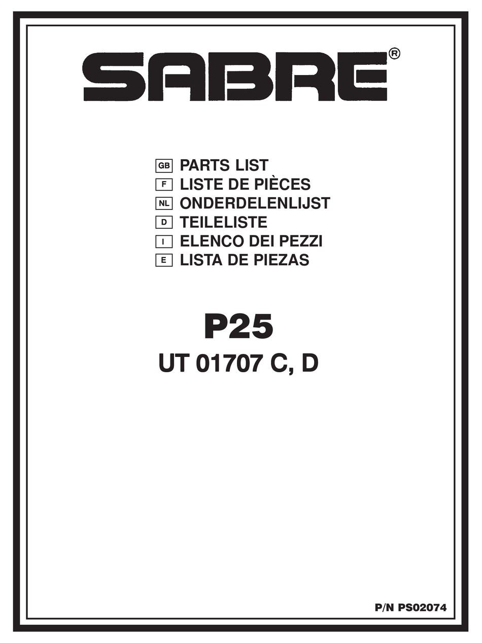 SABRE PS02074 PARTS LIST Pdf Download ManualsLib
