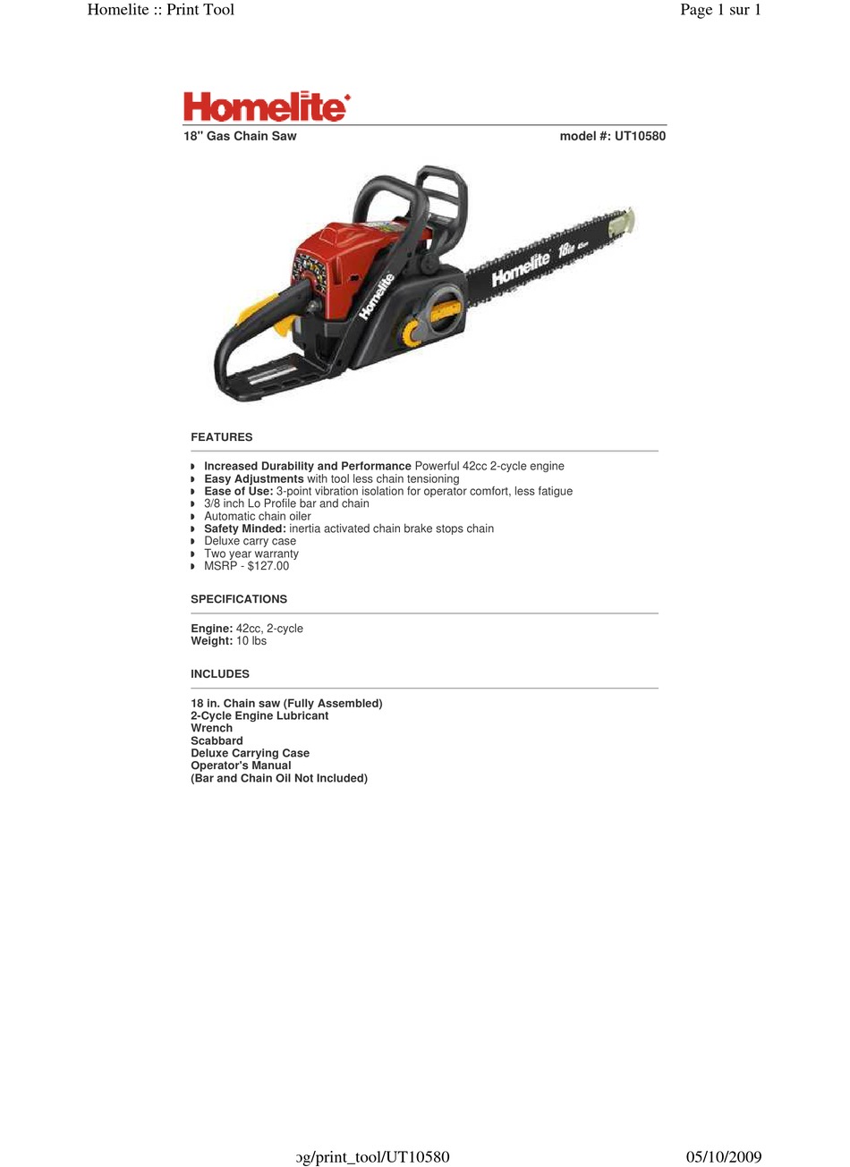 HOMELITE UT10580 OPERATOR'S MANUAL Pdf Download | ManualsLib