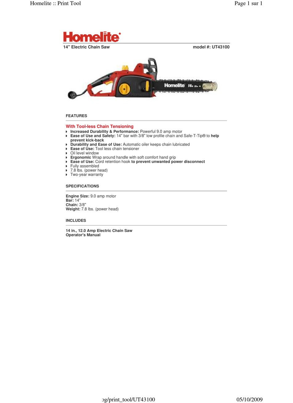 HOMELITE UT43100 OPERATOR'S MANUAL Pdf Download ManualsLib