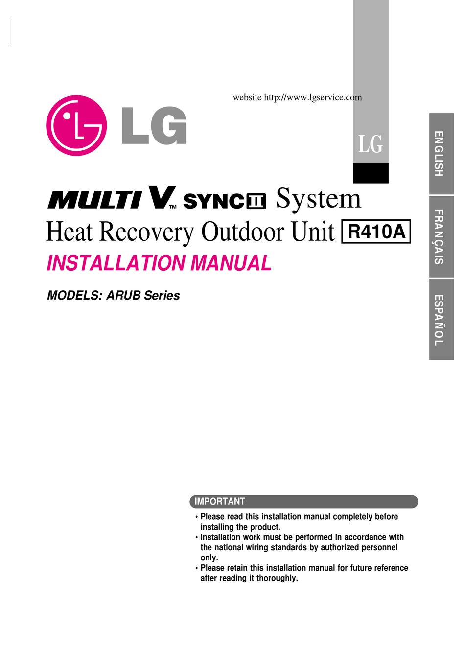 LG ARUN038GS2 INSTALLATION MANUAL Pdf Download | ManualsLib