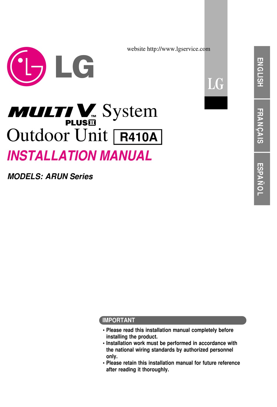 LG ARUN096BT2 INSTALLATION MANUAL Pdf Download | ManualsLib