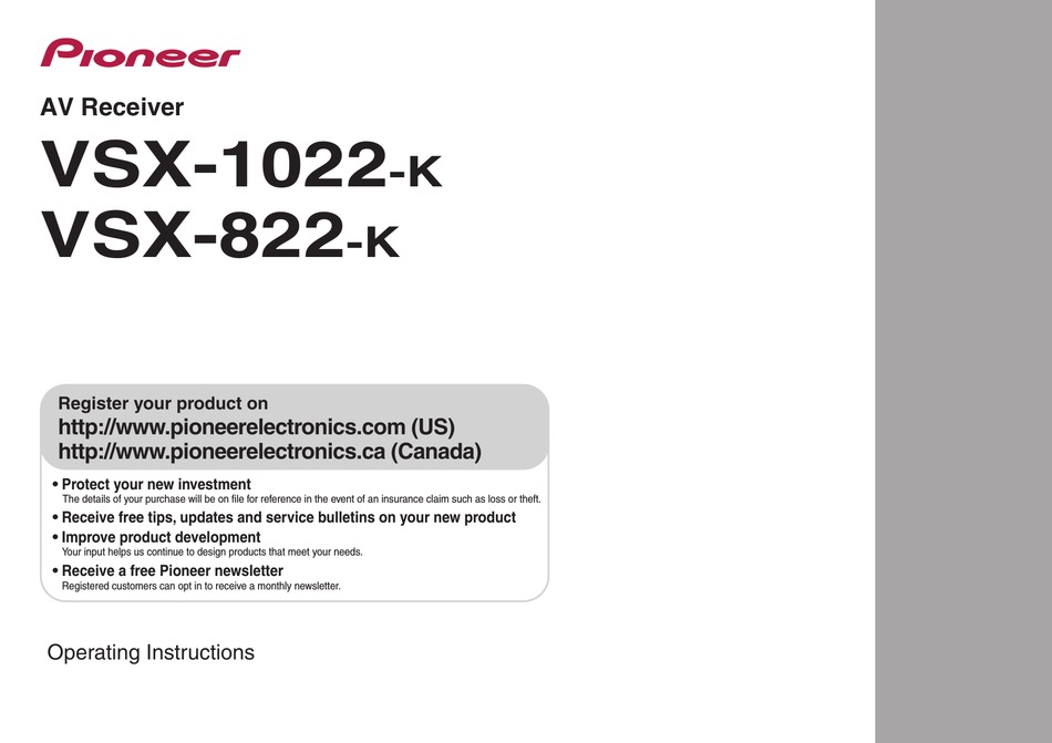 PIONEER VSX-822-K OPERATING INSTRUCTIONS MANUAL Pdf Download | ManualsLib