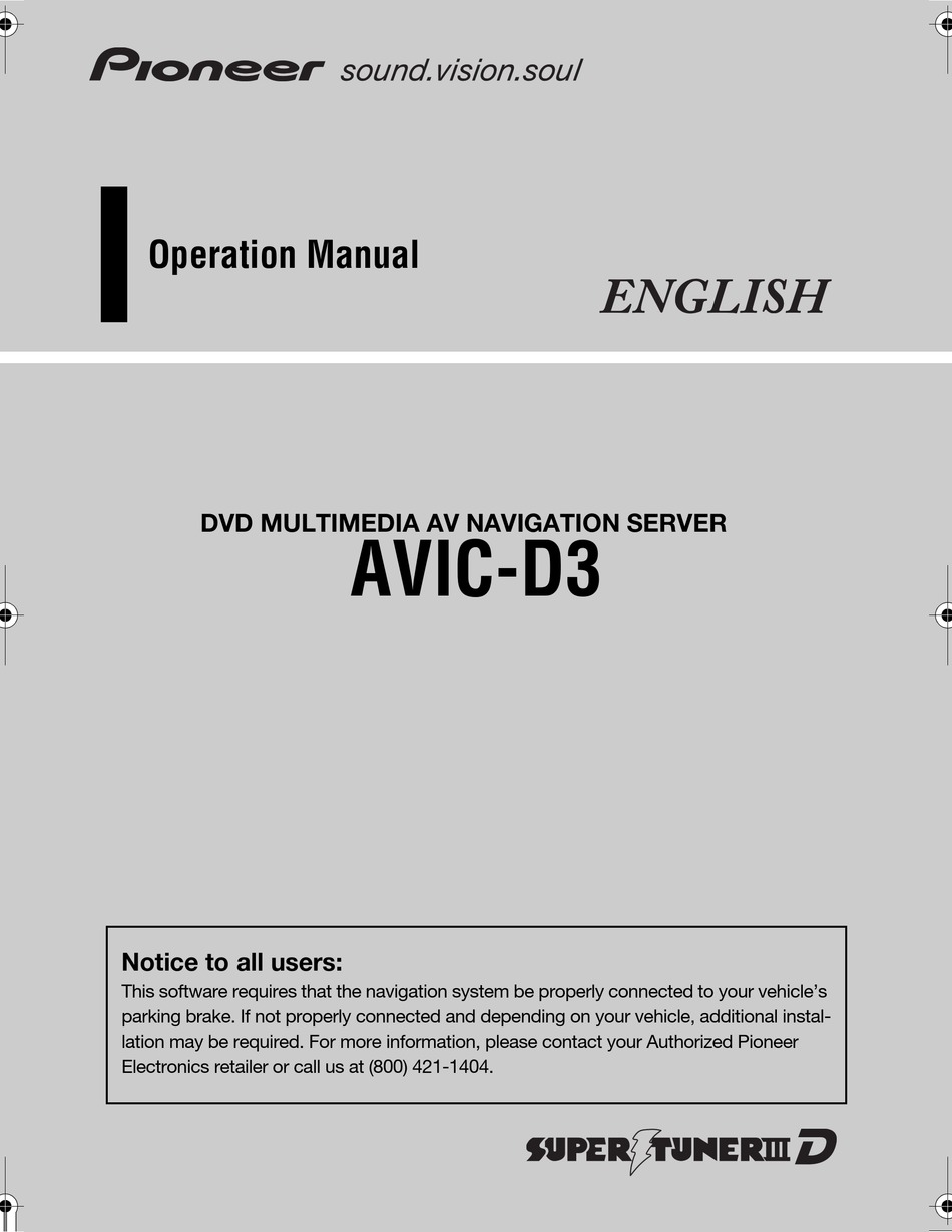 Pioneer Avic D3 Navigation System With Dvd Player Operation Manual Pdf Download Manualslib