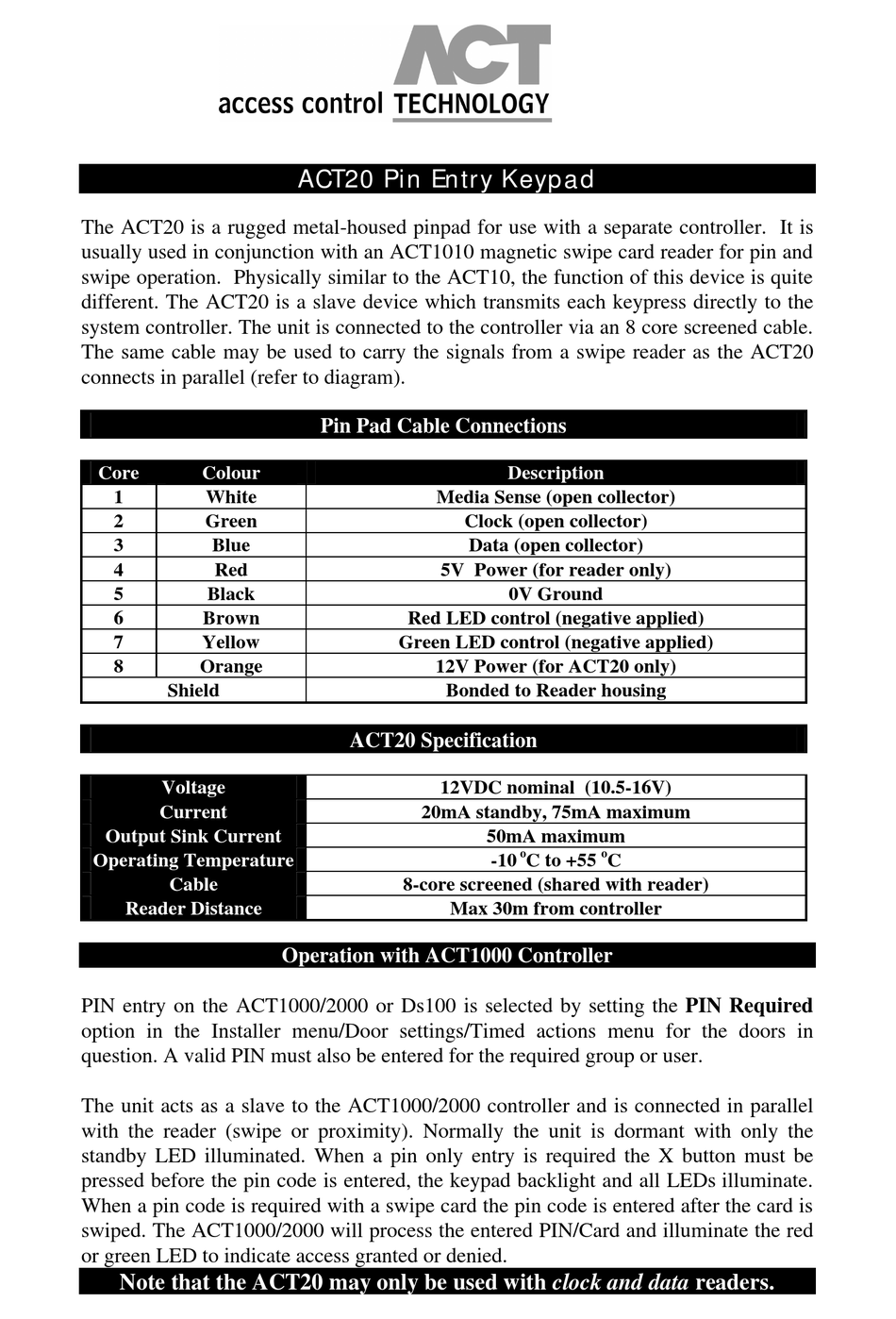 ACT ACT20 PIN ENTRY KEYPAD MANUAL Pdf Download ManualsLib