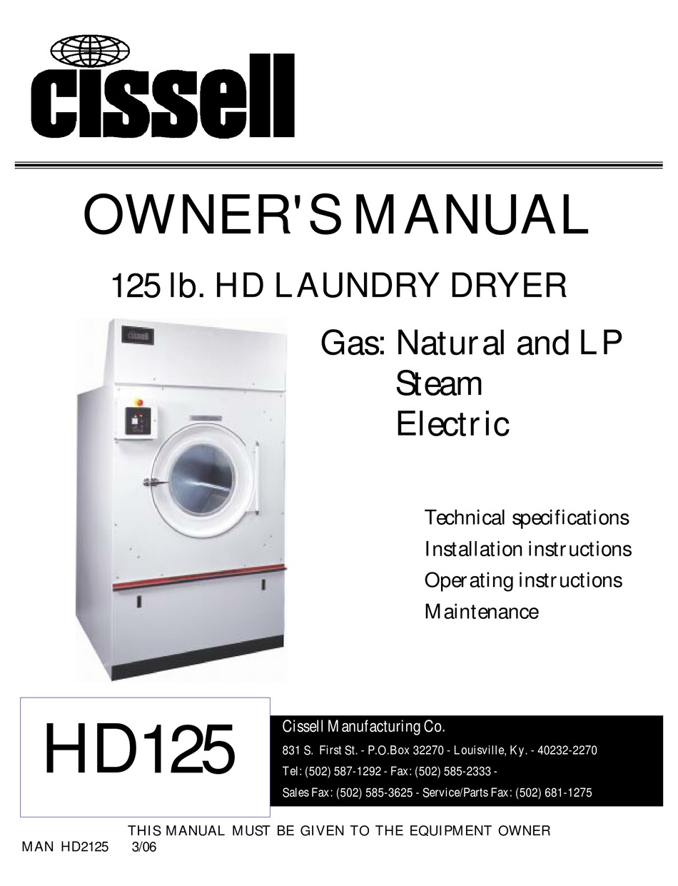 Cissell Hd125 Owner S Manual Pdf Download Manualslib
