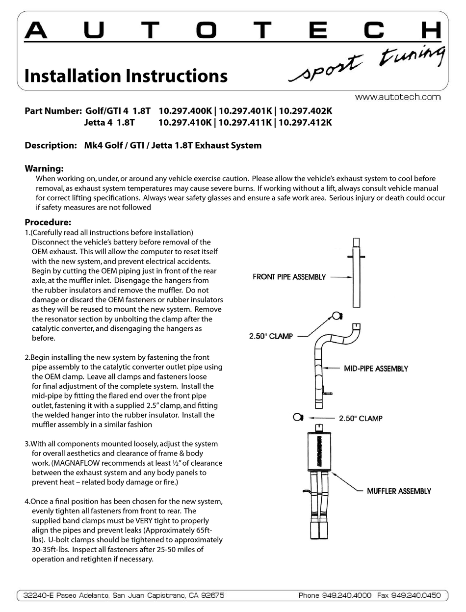 AUTOTECH 10.297.400K402K 410K412K INSTALLATION INSTRUCTIONS Pdf