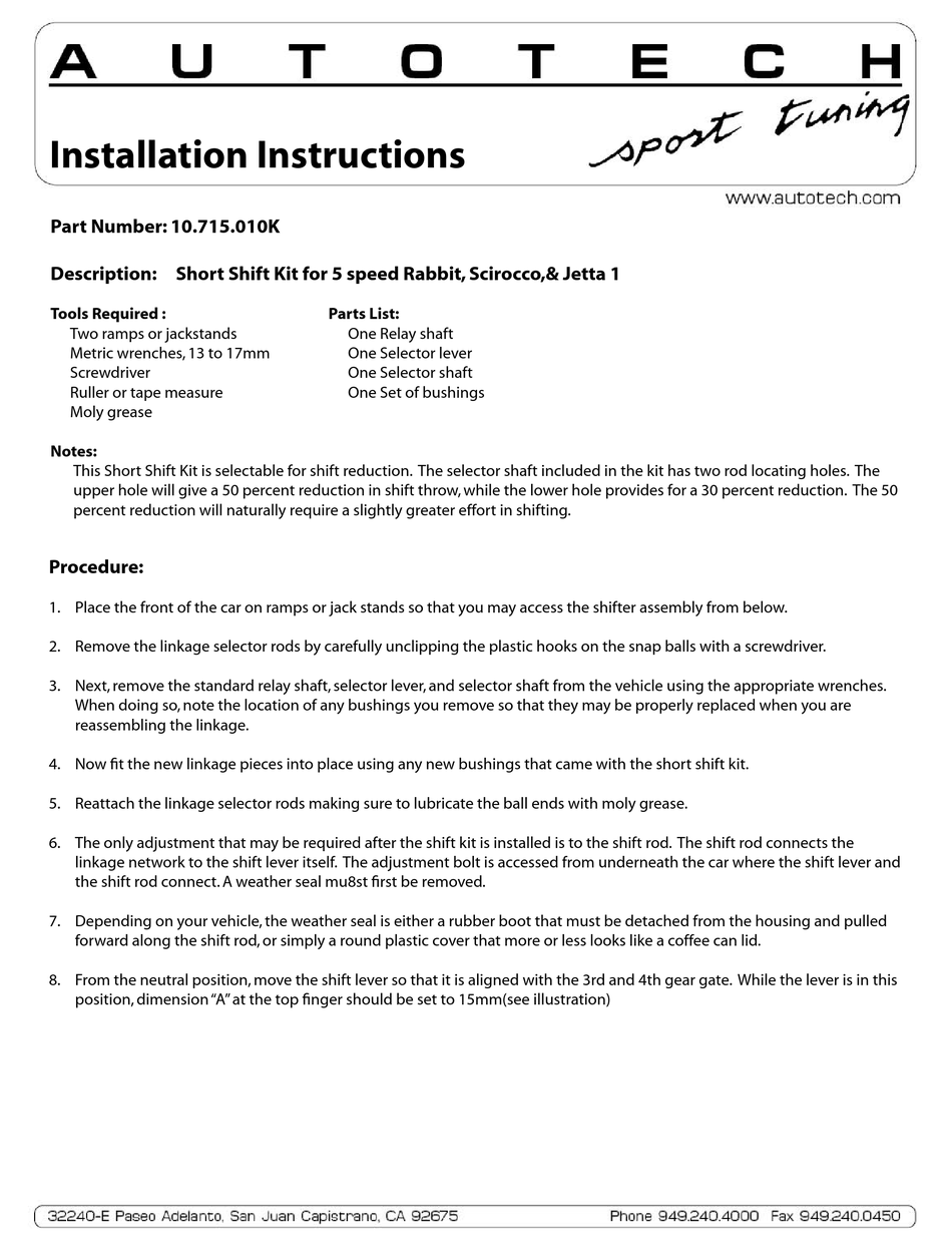 AUTOTECH 10.715.010K INSTALLATION INSTRUCTIONS Pdf Download | ManualsLib