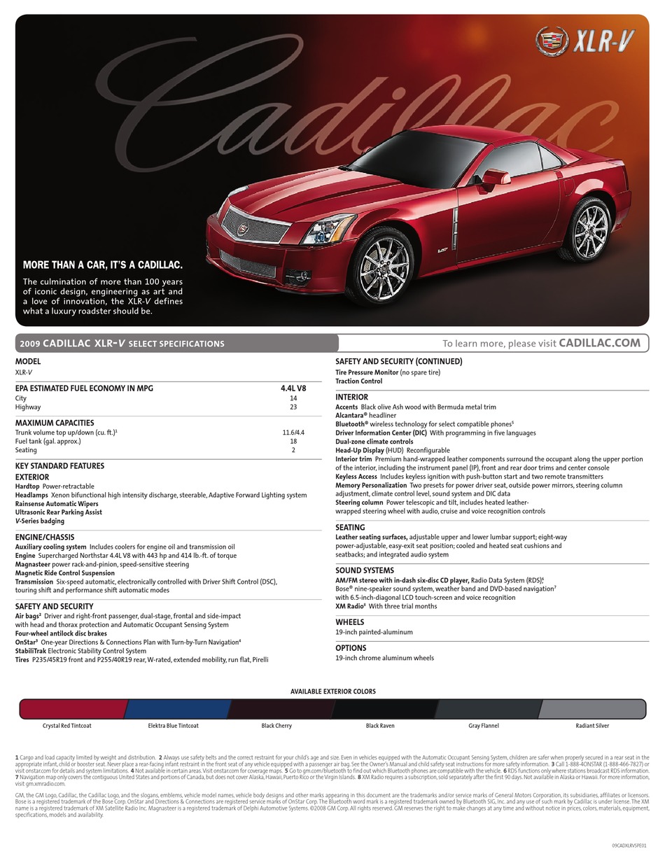 CADILLAC XLRV BROCHURE 2009 SPECIFICATIONS Pdf Download ManualsLib