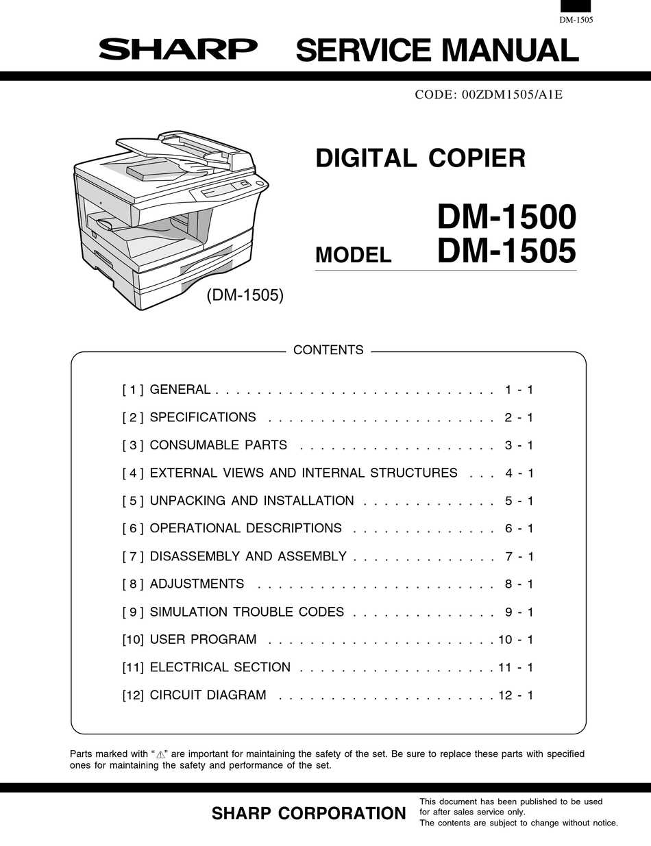 SHARP DM-1505 - B/W LASER PRINTER SERVICE MANUAL Pdf Download