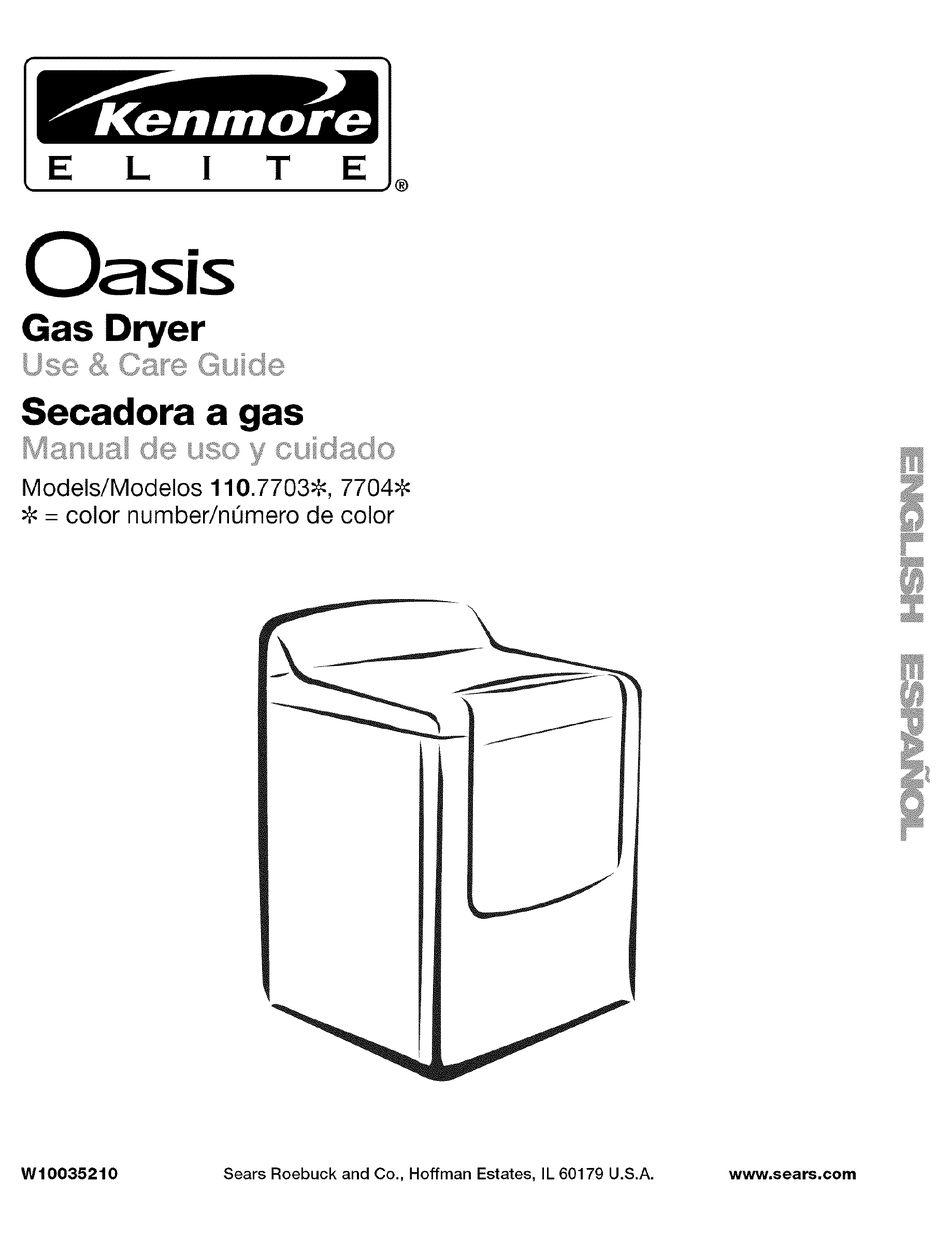 KENMORE 7703 ELITE OASIS 7.0 CU. FT. CAPACITY FLAT BACK GAS DRYER USE