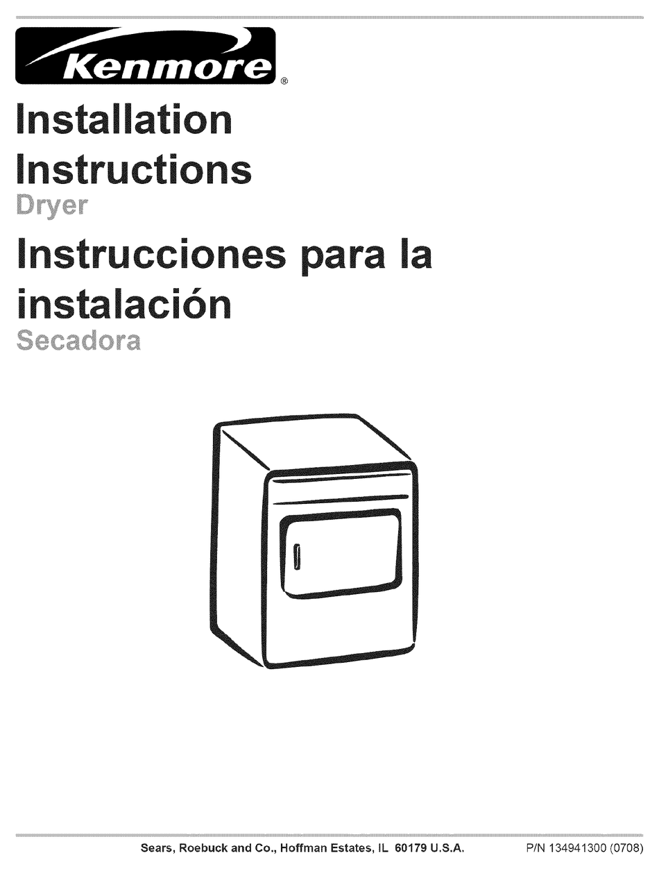 KENMORE 8804 5.8 CU. FT. ELECTRIC DRYER INSTALLATION INSTRUCTIONS