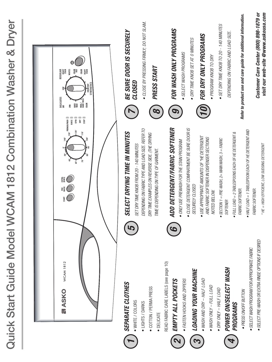 ASKO WCAM1812 QUICK START MANUAL Pdf Download ManualsLib