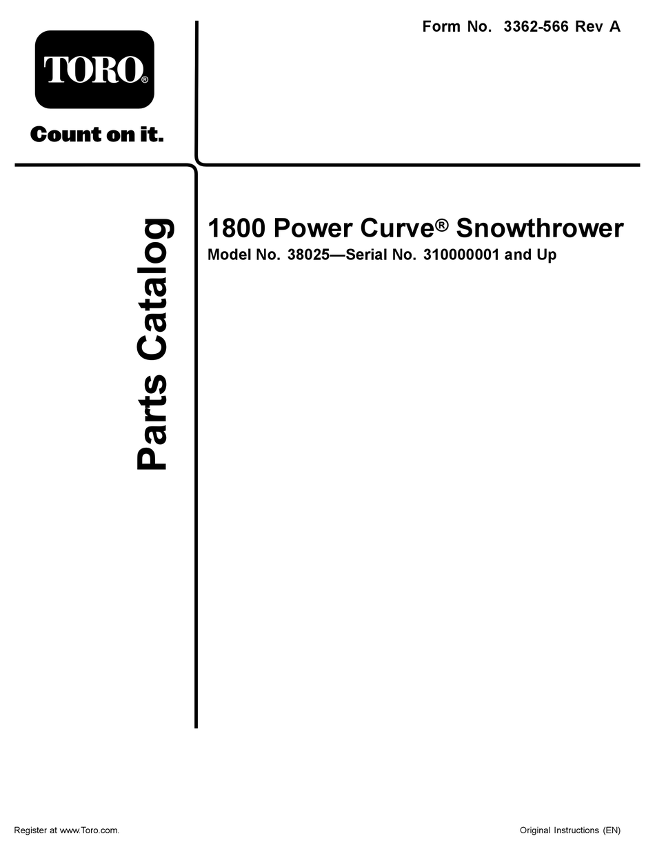 TORO 38025 - 18" POWER CURVE ELECTRIC SNOW THROWER PARTS CATALOG Pdf