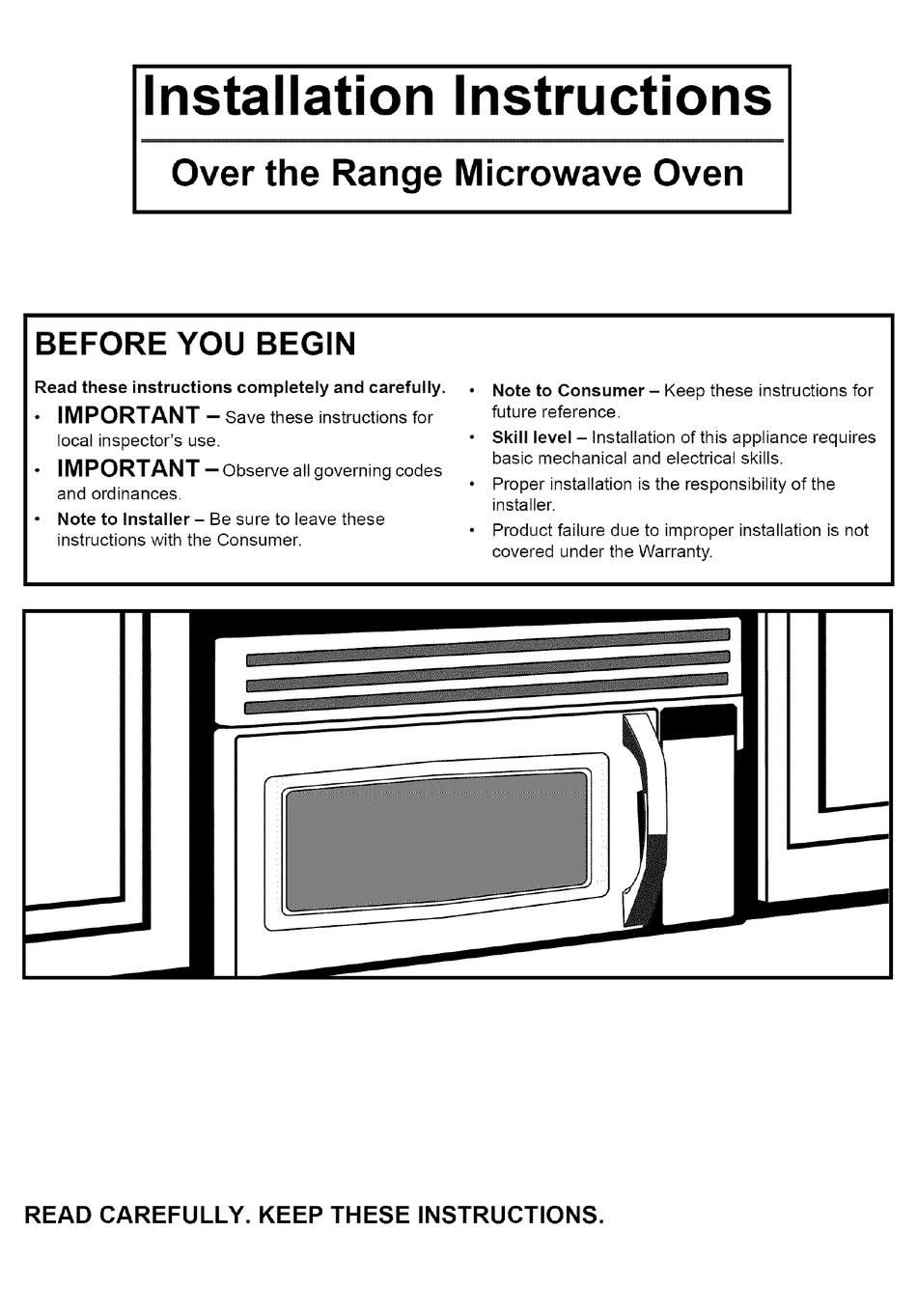 MAYTAG MMV4205BAQ 2.0 CU. FT. MICROWAVE INSTALLATION INSTRUCTIONS
