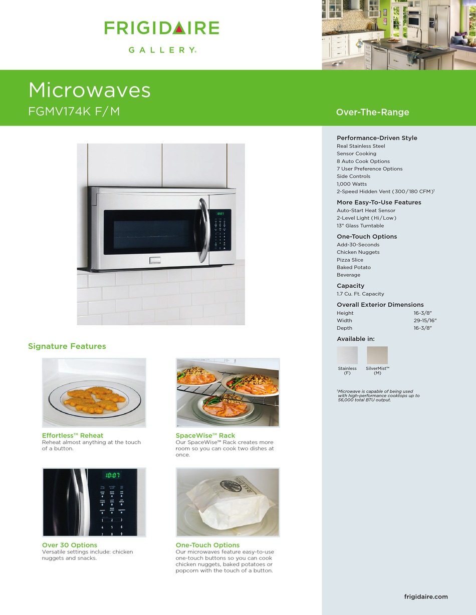 Frigidaire Fgmv174kf Gallery 1 7 Cu Ft Microwave Specifications Pdf Manualslib Frigidaire Fgmv174kf Gallery 1 7 Cu