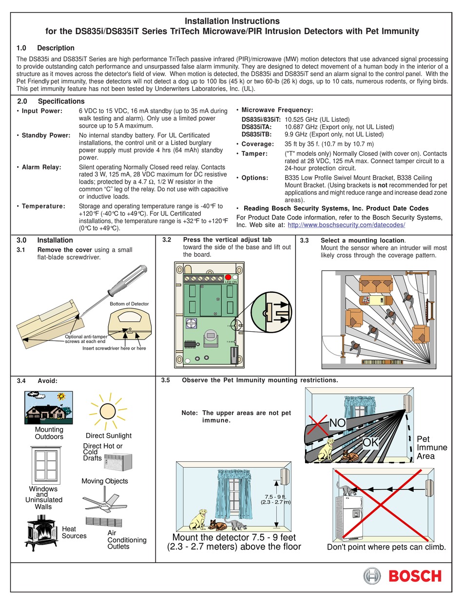 BOSCH DS835I SERIES INSTALLATION INSTRUCTIONS Pdf Download