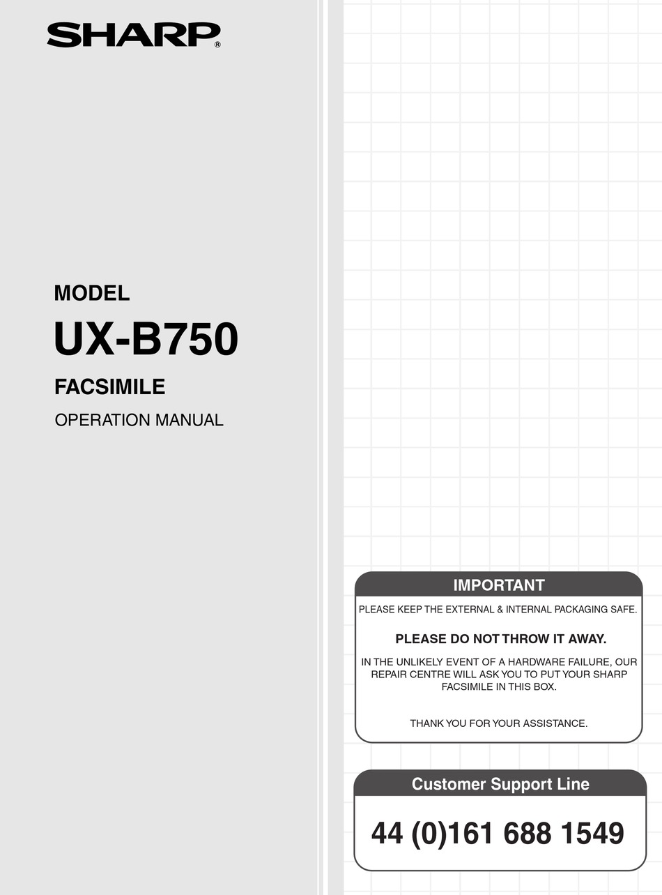 SHARP B750 - UX B/W INKJET FACSIMILE OPERATION MANUAL Pdf Download ...