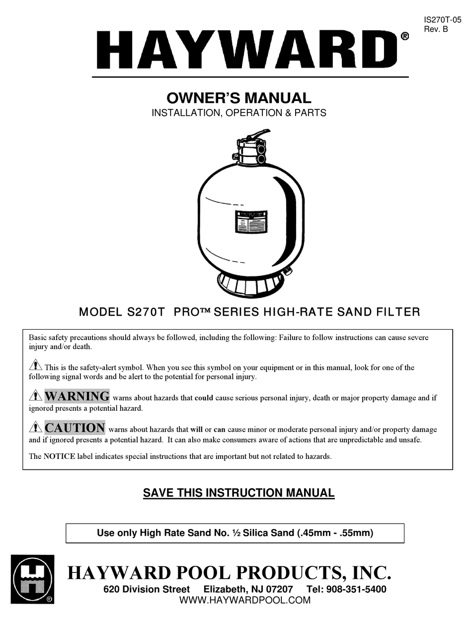 Hayward Pro Series Top Mount Owner S Manual Pdf Download Manualslib