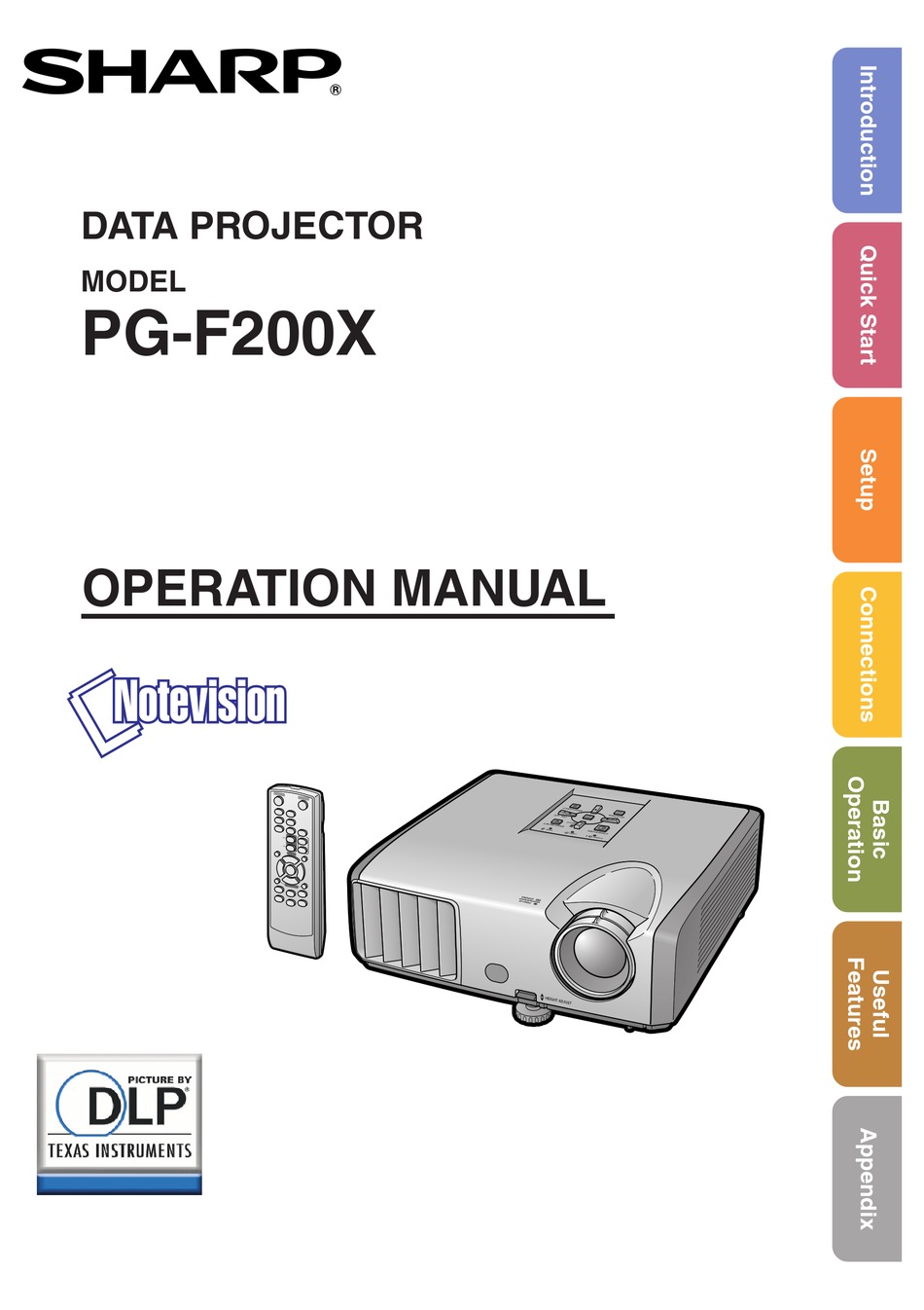 SHARP PGF200X NOTEVISION XGA DLP PROJECTOR OPERATION MANUAL Pdf
