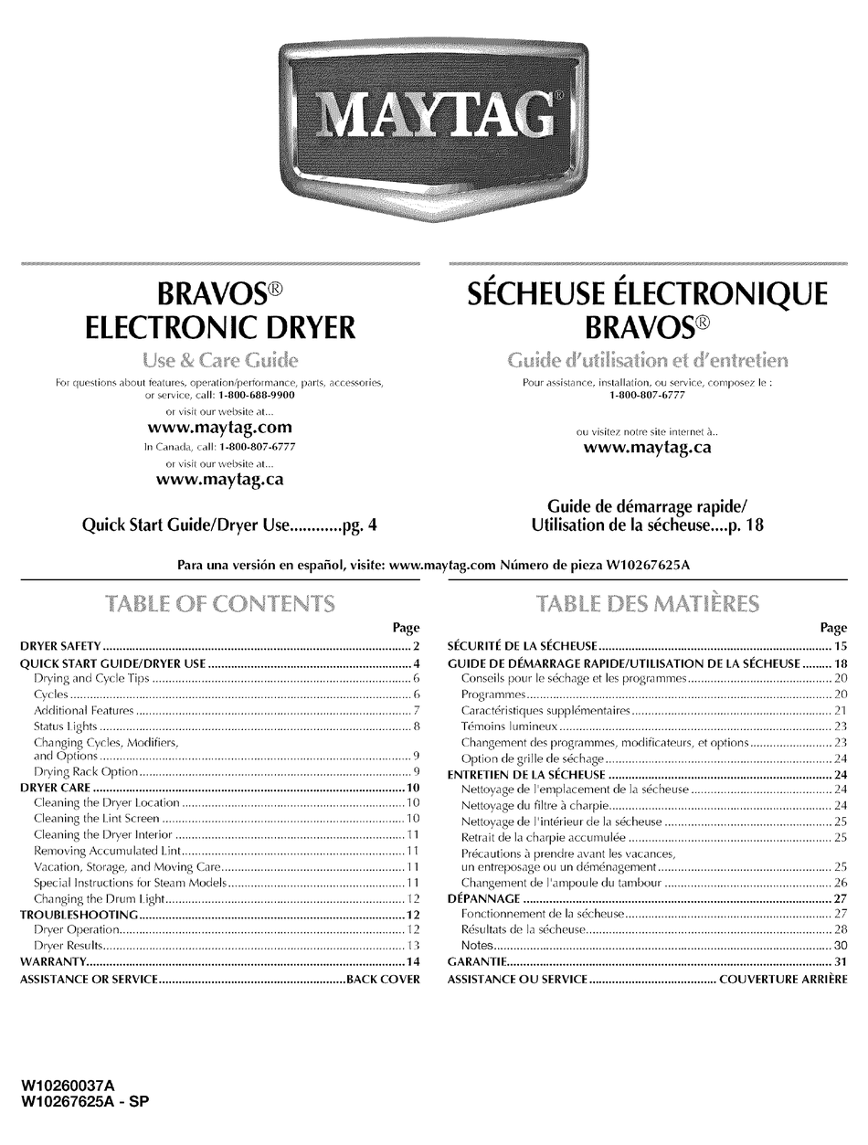 MAYTAG MEDB850WB 29" ELECTRIC DRYER USE AND CARE MANUAL Pdf Download