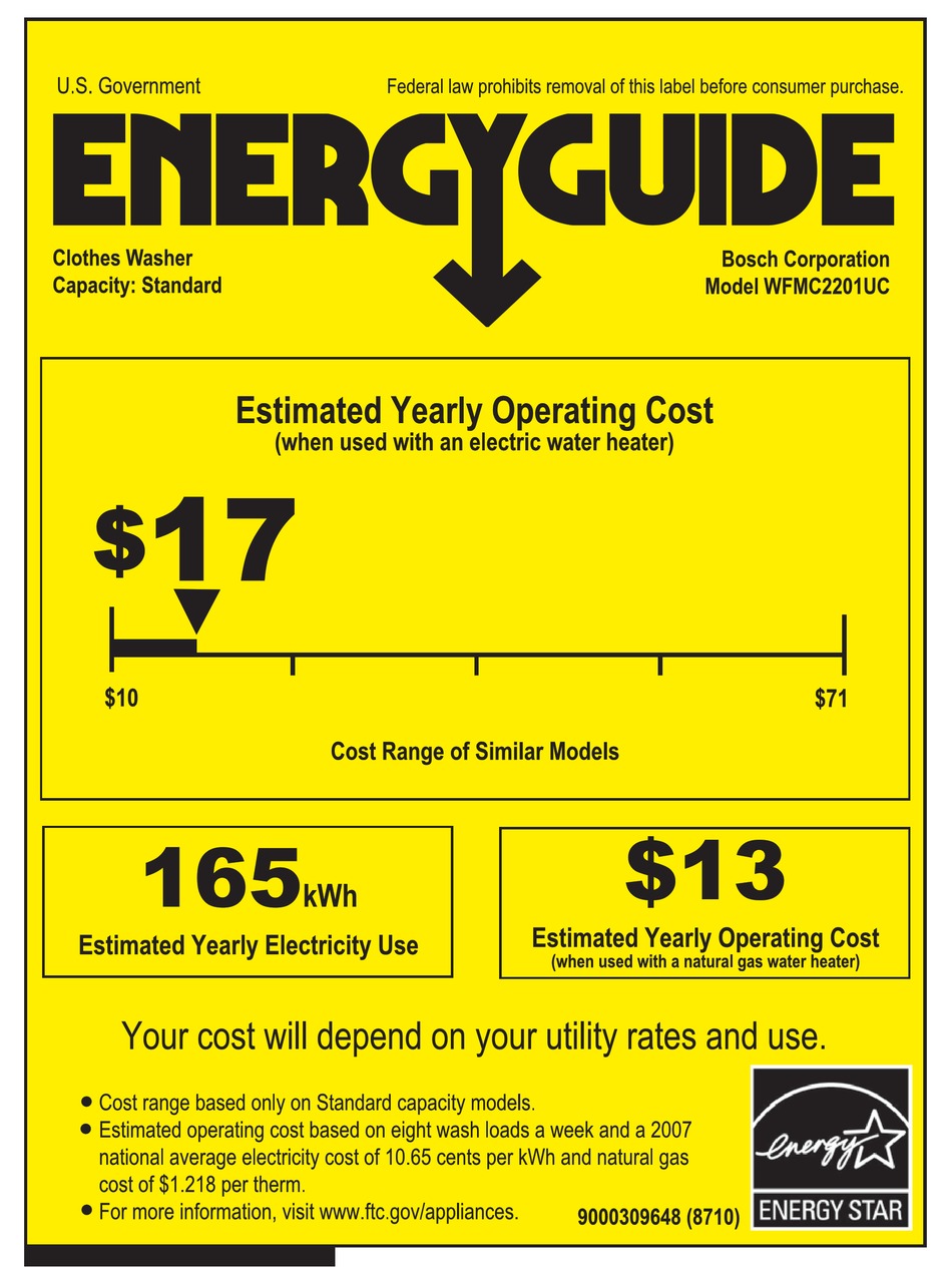 BOSCH WFMC2201UC NEXXT 300 SERIES WASHER ENERGY MANUAL Pdf