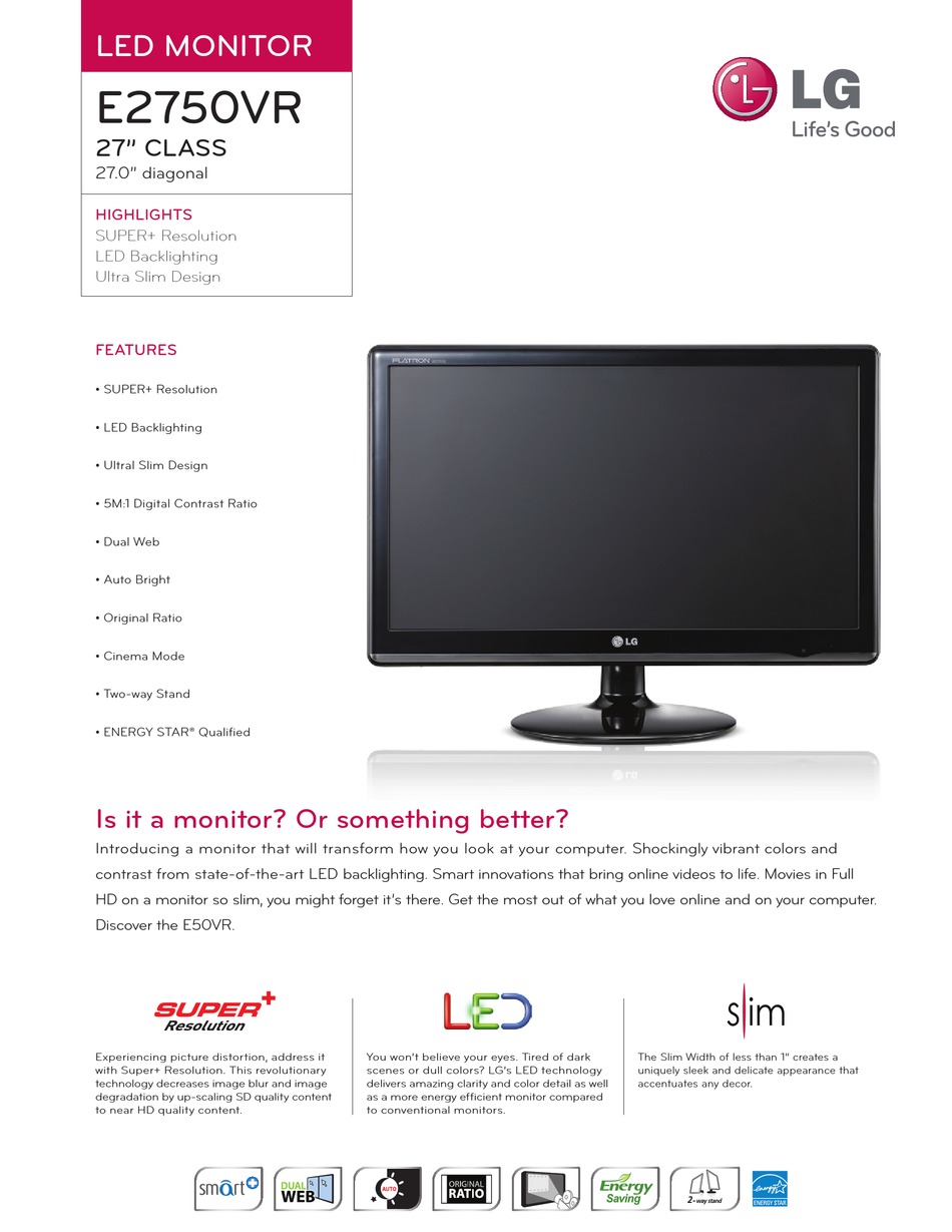 LG E2750VR SPECIFICATION Pdf Download | ManualsLib