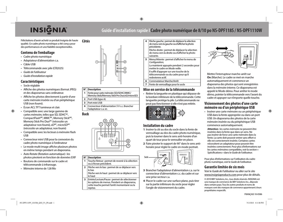 INSIGNIA NSDPF1110W MANUAL D'INSTALLATION RAPIDE Pdf Download ManualsLib