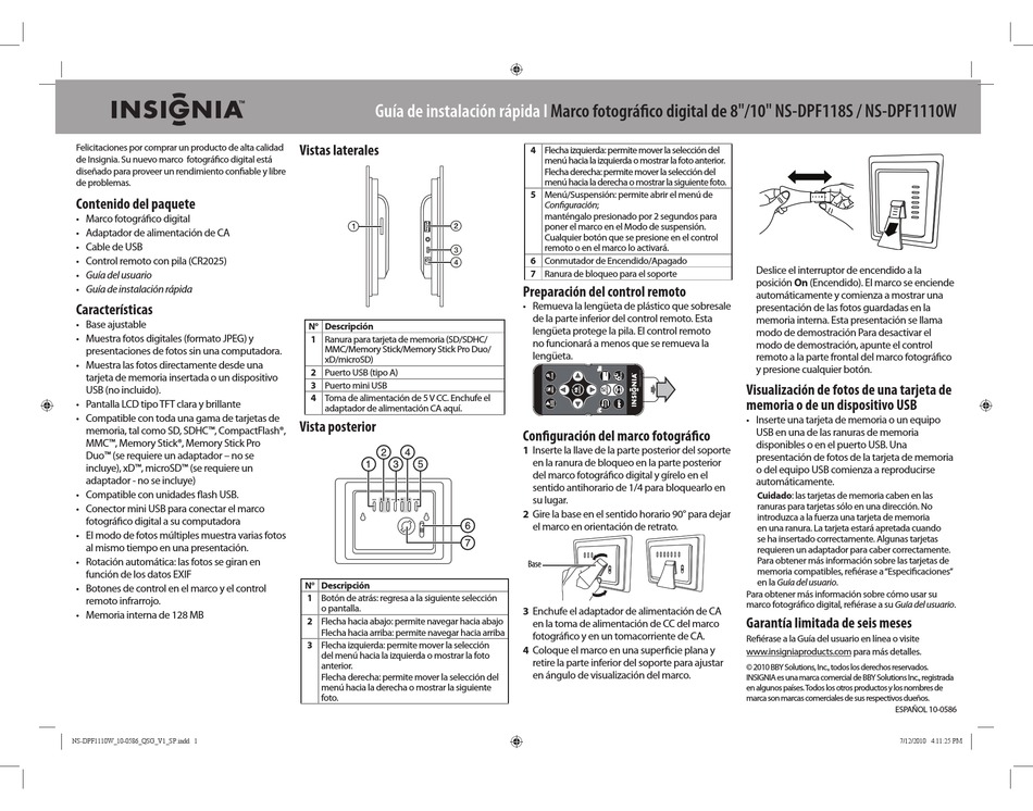 INSIGNIA NSDPF1110W GUÍA DE INSTALACIÓN RÁPIDA Pdf Download ManualsLib