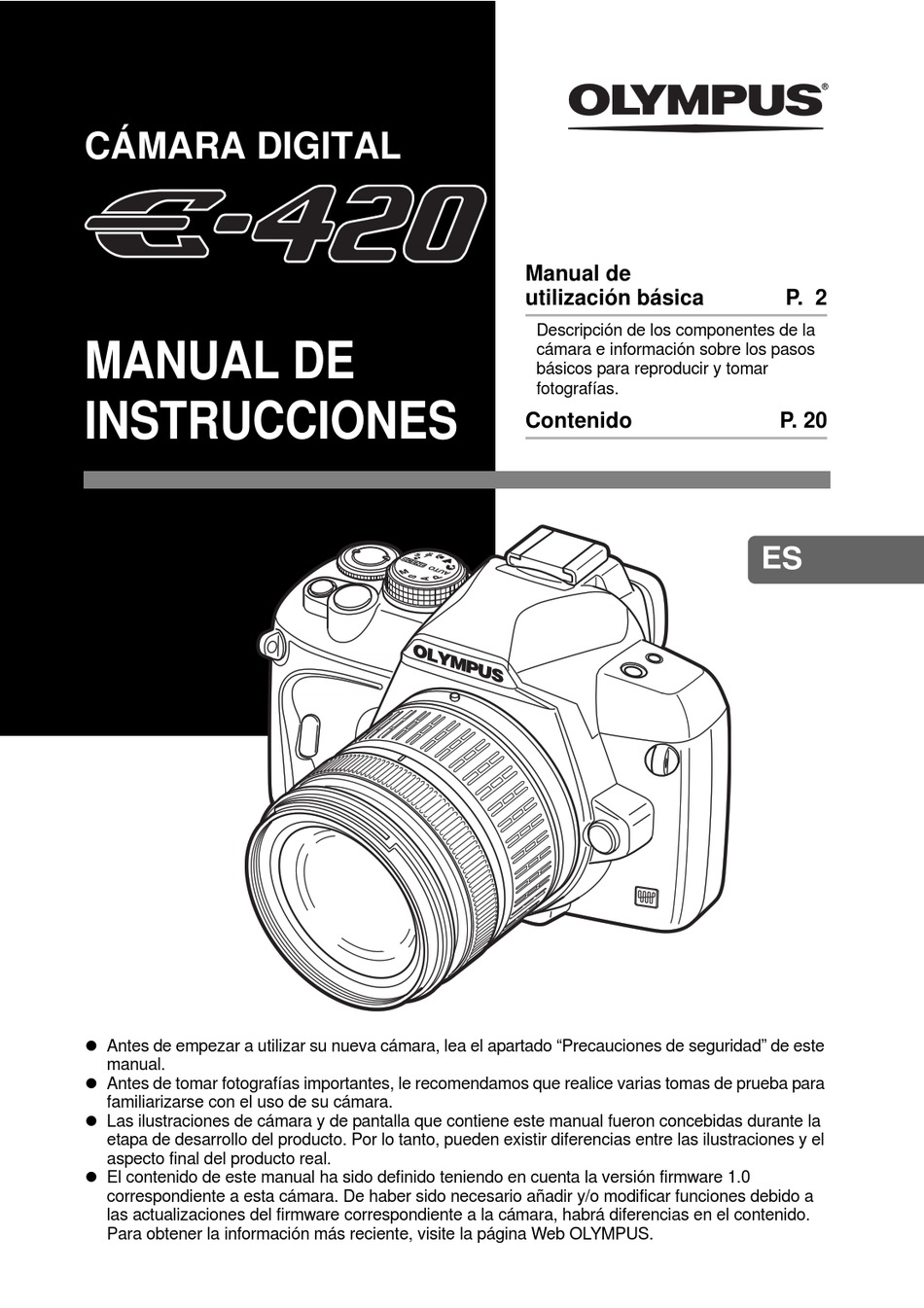 OLYMPUS E420 EVOLT 10MP DIGITAL SLR CAMERA MANUAL DE INSTRUCCIONES
