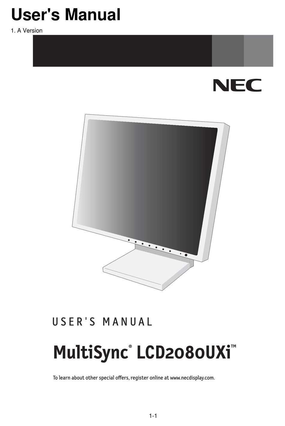 Nec Multisync Lcd2080uxi User Manual Pdf Download Manualslib