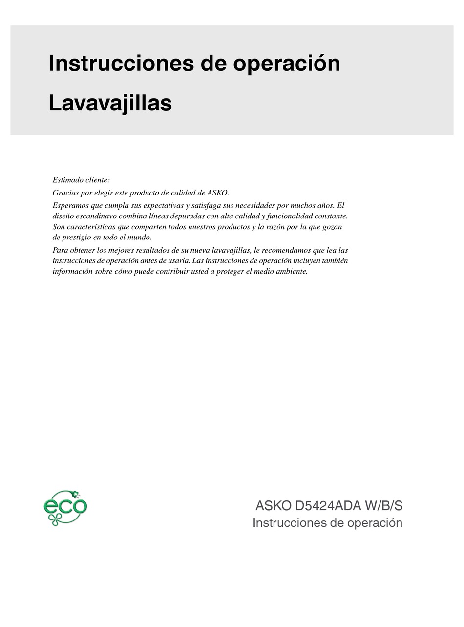 ASKO D5424 INSTRUCCIONES DE OPERACIÓN Pdf Download ManualsLib