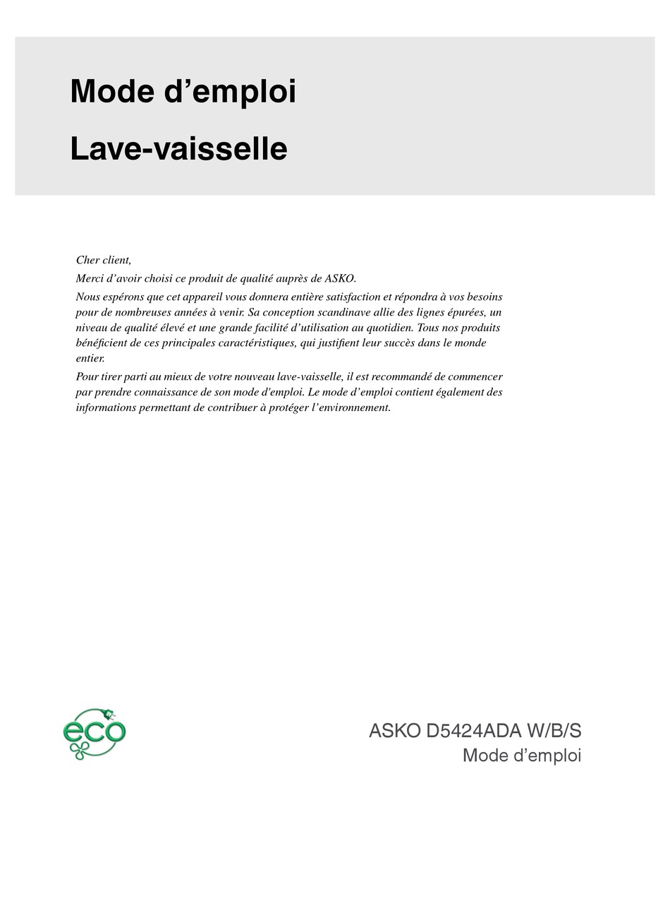 ASKO D5424 MODE D'EMPLOI Pdf Download ManualsLib